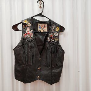 VTG Meryland Leather Bike Vest S Betty Boop pins